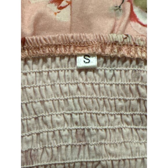 Strapless Pink Floral Smocked Top With Elastic Shirred Bodice & Flowing Size S - Picture 5 of 5